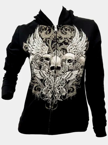 Platinum Plush Tribe of Skulls Hooded Zip Up Jacket