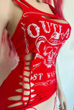 Outlaw Spirit Graphic Motorcycle Sexy Biker Cowgirl Festival Slashed Tank Top