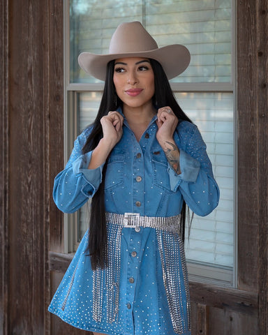 Rhinestone Denim Shirt Dress