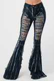 Lightening Ripped Flare Denim Pants