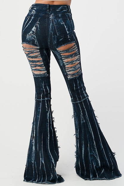 Lightening Ripped Flare Denim Pants