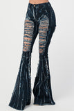 Lightening Ripped Flare Denim Pants