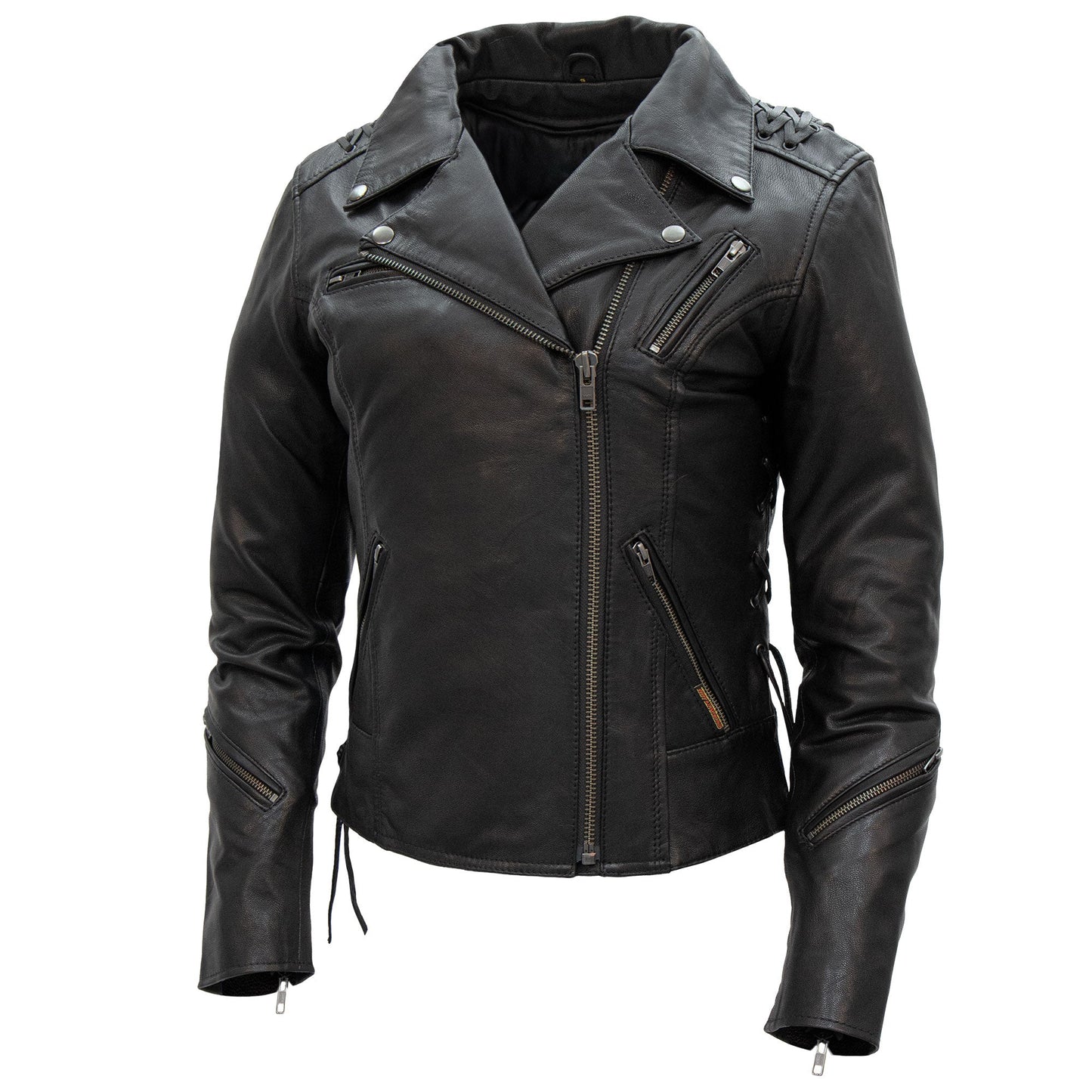Hot Leathers JKL1027 Ladies Black Lace Detail Carry Conceal Leather Motorcycle Biker Jacket
