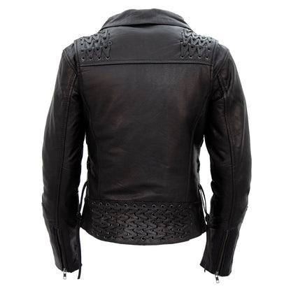 Hot Leathers JKL1027 Ladies Black Lace Detail Carry Conceal Leather Motorcycle Biker Jacket