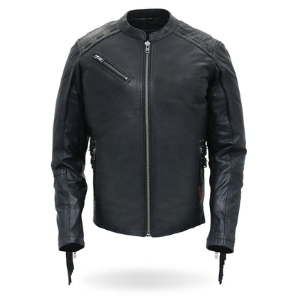 Hot Leathers JKL1028 Studs and Fringe Ladies Black Motorcycle style Carry Conceal Leather Biker Jacket