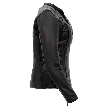 Hot Leathers JKL1032 Ladies Motorcycle Black Leather Biker Jacket with Vented Side Snaps