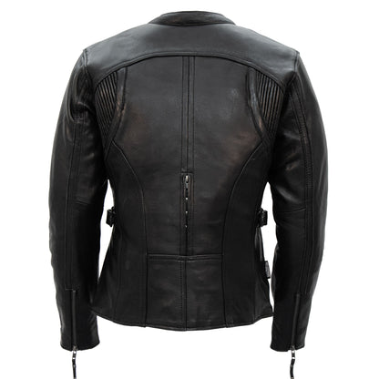 Hot Leathers JKL1032 Ladies Motorcycle Black Leather Biker Jacket with Vented Side Snaps