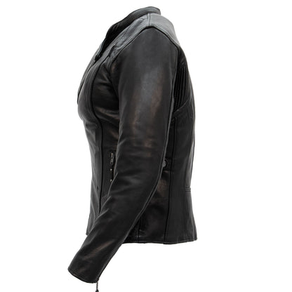Hot Leathers JKL1032 Ladies Motorcycle Black Leather Biker Jacket with Vented Side Snaps