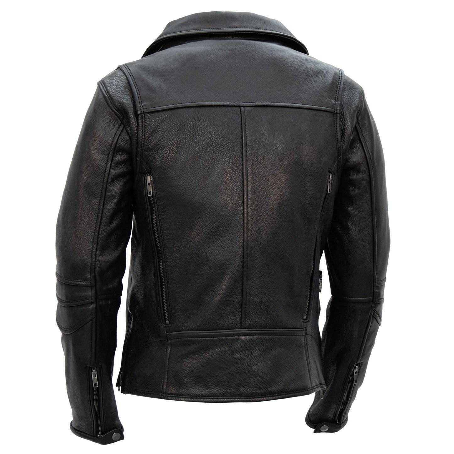 Hot Leathers JKL1034 Ladies Biker Black Leather Motorcycle Jacket with Plaid Flannel Lining