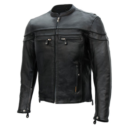 Hot Leathers JKM1011 Men's Black Leather Vented Motorcycle Racer Jacket with Double Piping