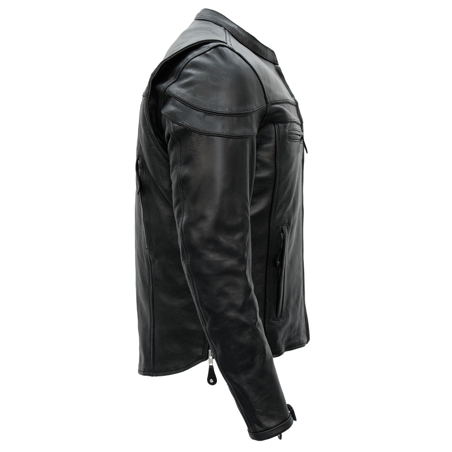 Hot Leathers JKM1011 Men's Black Leather Vented Motorcycle Racer Jacket with Double Piping
