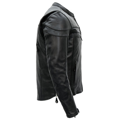 Hot Leathers JKM1011 Men's Black Leather Vented Motorcycle Racer Jacket with Double Piping