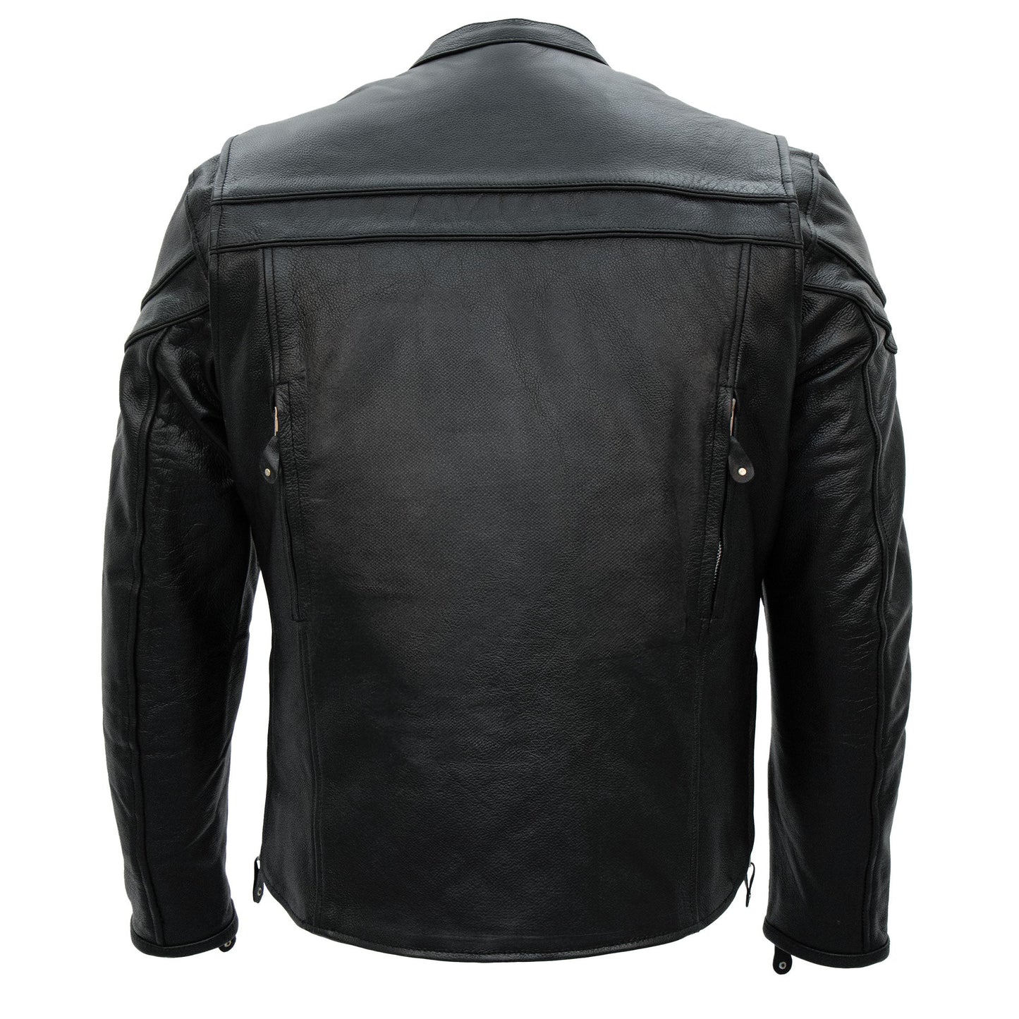 Hot Leathers JKM1011 Men's Black Leather Vented Motorcycle Racer Jacket with Double Piping