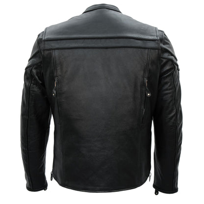 Hot Leathers JKM1011 Men's Black Leather Vented Motorcycle Racer Jacket with Double Piping