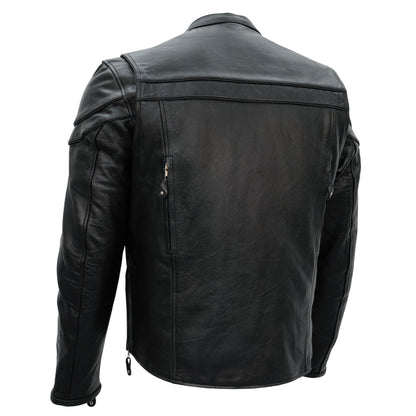 Hot Leathers JKM1011 Men's Black Leather Vented Motorcycle Racer Jacket with Double Piping