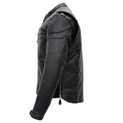 Hot Leathers JKM1011 Men's Black Leather Vented Motorcycle Racer Jacket with Double Piping