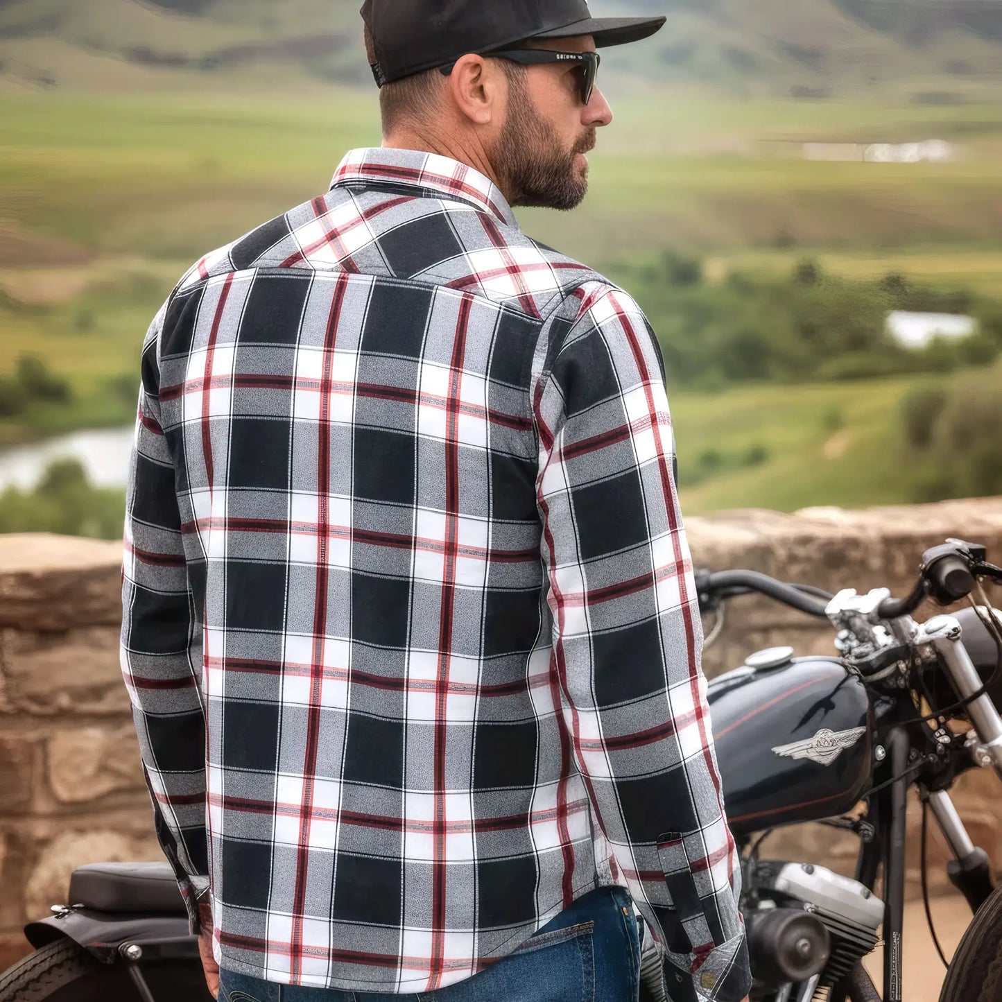 Hot Leathers Men's 'Sinfire' White/Black Cotton Flannel Shirt - Button Front - Riding Proective Wear - JKM3001