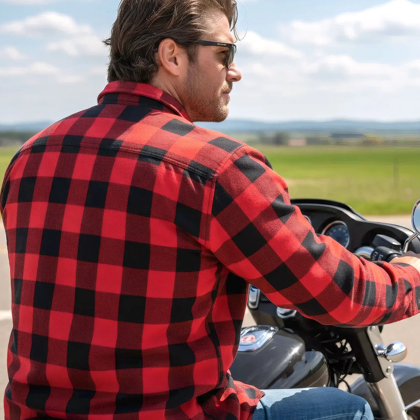 Hot Leathers Men's 'Black Venom' Red Cotton Flannel Shirt - Button Front - Riding Protective Wear - JKM3003