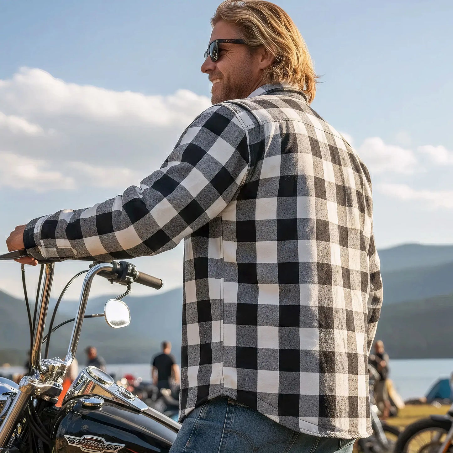 Hot Leathers Men's 'Iron Outlaw' White/Black Cotton Flannel Shirt - Button Front - Riding Protective Wear - JKM3005