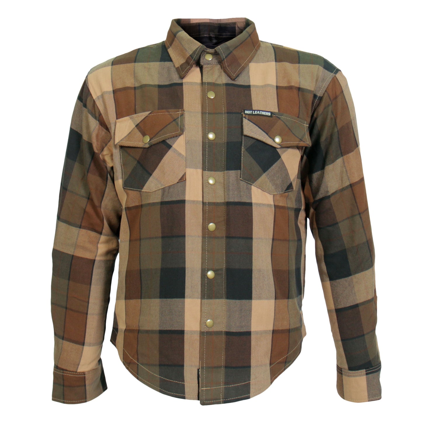 Hot Leathers Men's 'Riot Run' Brown/Black Cotton Flannel Shirt - Button Front - Riding Protective Wear - JKM3007