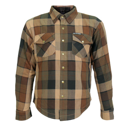 Hot Leathers Men's 'Riot Run' Brown/Black Cotton Flannel Shirt - Button Front - Riding Protective Wear - JKM3007