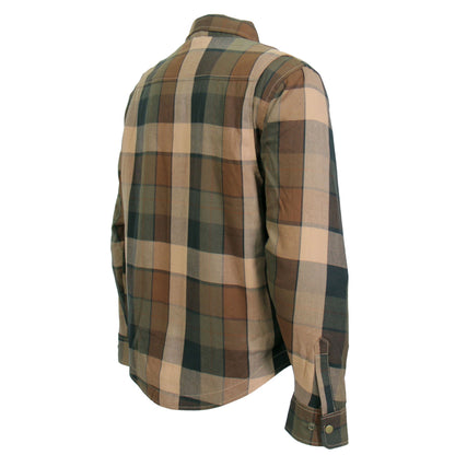 Hot Leathers Men's 'Riot Run' Brown/Black Cotton Flannel Shirt - Button Front - Riding Protective Wear - JKM3007