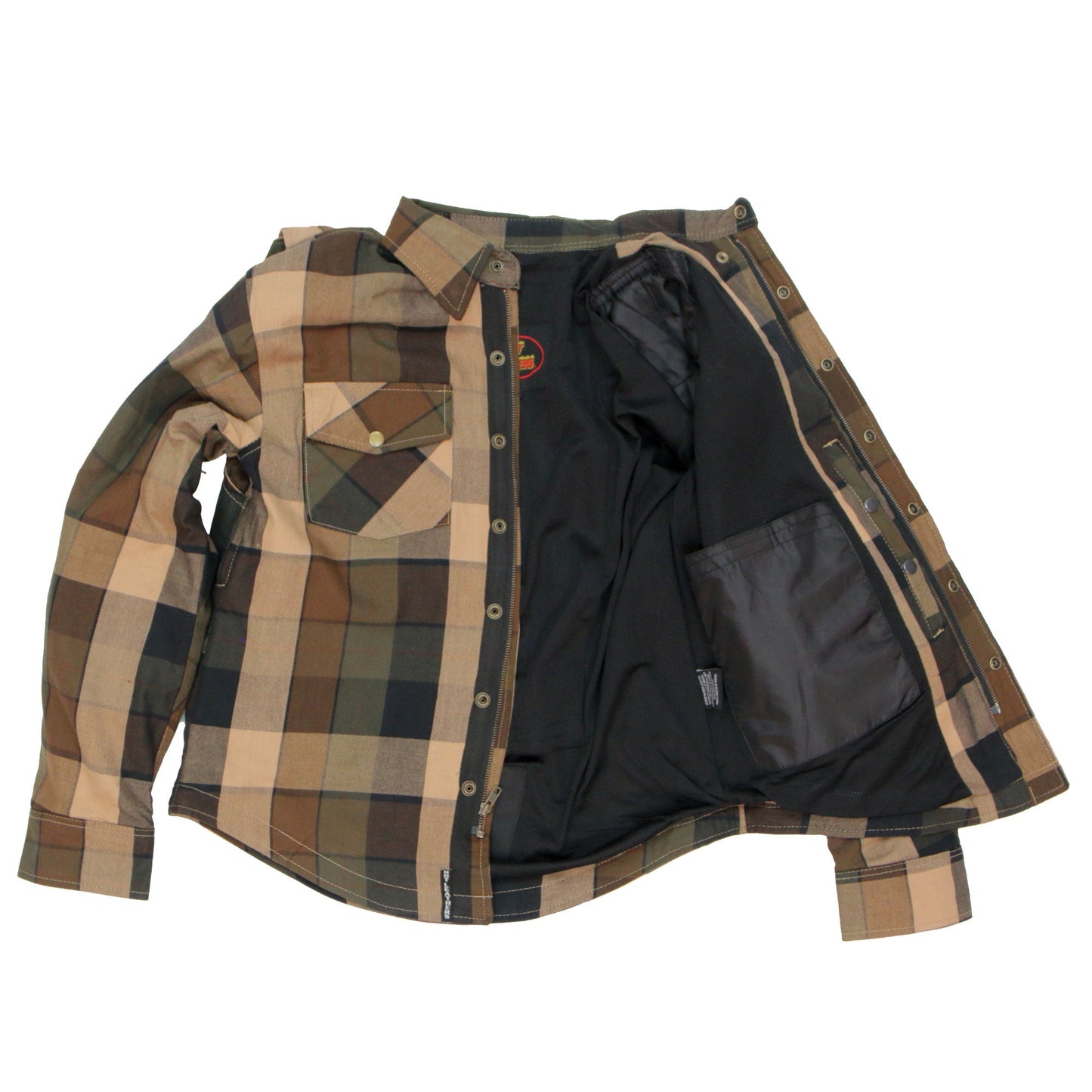 Hot Leathers Men's 'Riot Run' Brown/Black Cotton Flannel Shirt - Button Front - Riding Protective Wear - JKM3007