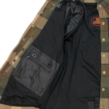 Hot Leathers Men's 'Riot Run' Brown/Black Cotton Flannel Shirt - Button Front - Riding Protective Wear - JKM3007