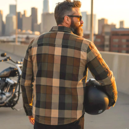 Hot Leathers Men's 'Riot Run' Brown/Black Cotton Flannel Shirt - Button Front - Riding Protective Wear - JKM3007
