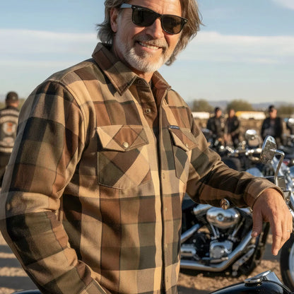 Hot Leathers Men's 'Riot Run' Brown/Black Cotton Flannel Shirt - Button Front - Riding Protective Wear - JKM3007