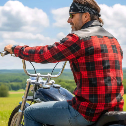 Hot Leathers Men's 'Graveborn' Red/Black Cotton Flannel Shirt - Button Front - Riding Protective Wear - JKM3201