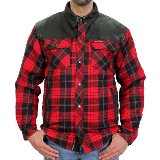 Hot Leathers Men's 'Graveborn' Red/Black Cotton Flannel Shirt - Button Front - Riding Protective Wear - JKM3201