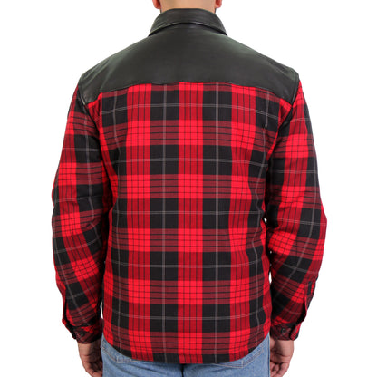 Hot Leathers Men's 'Graveborn' Red/Black Cotton Flannel Shirt - Button Front - Riding Protective Wear - JKM3201