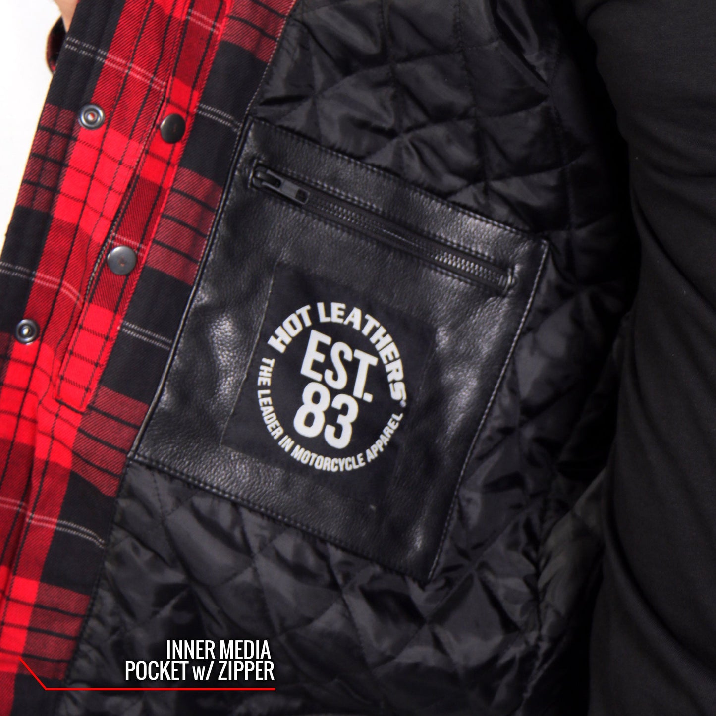 Hot Leathers Men's 'Graveborn' Red/Black Cotton Flannel Shirt - Button Front - Riding Protective Wear - JKM3201