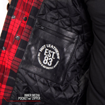 Hot Leathers Men's 'Graveborn' Red/Black Cotton Flannel Shirt - Button Front - Riding Protective Wear - JKM3201