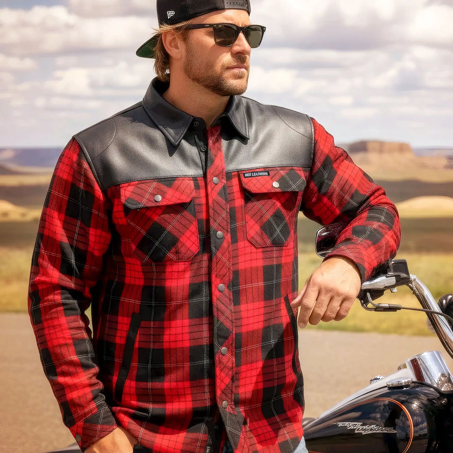 Hot Leathers Men's 'Graveborn' Red/Black Cotton Flannel Shirt - Button Front - Riding Protective Wear - JKM3201