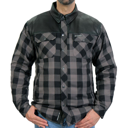 Hot Leathers Men's 'Black Flag' Gray/Black Cotton Flannel Shirt - Button Front - Riding Protective Wear - JKM3203