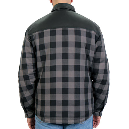 Hot Leathers Men's 'Black Flag' Gray/Black Cotton Flannel Shirt - Button Front - Riding Protective Wear - JKM3203