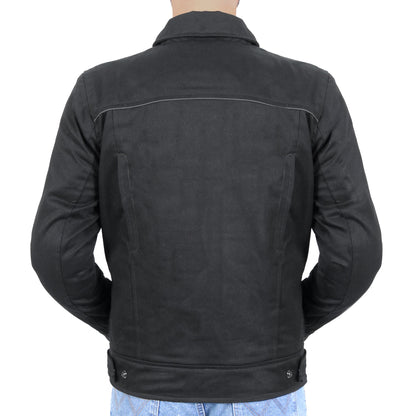 Hot Leathers JKM6001 Men's Black Denim Armored Motorcycle Shirt Biker Jacket