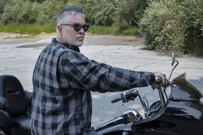 Milwaukee Leather Men's Hoya Black/Gray CE Armored Flannel Shirt with Aramid Reinforced Zones - MPM1630