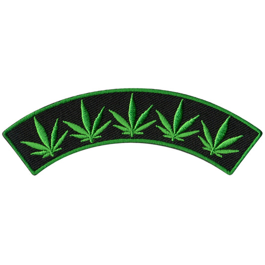 Hot Leathers Pot Leaves Top Rocker Embroidered Patch - 4" W x 1" H - Iron-On or Sew-On - PPM4150