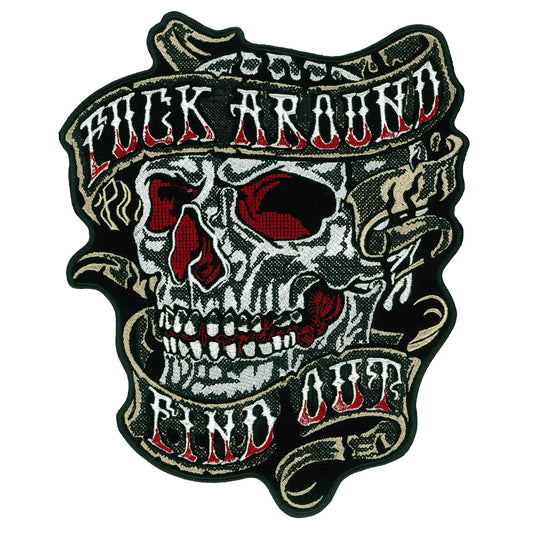 Hot Leathers Fuck Around Find Out Skull 10 Embroidered Patch - 10" x 8" - Iron-On or Sew-On - PPQ2649