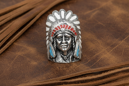 SK1064 Gents Indian Head Ring With Enamel Stainless Steel Motorcycle Jewelry