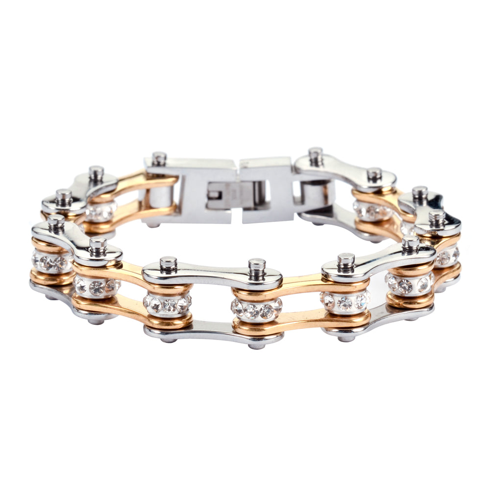 SK1196 Silver & Gold Bracelet with White Crystals