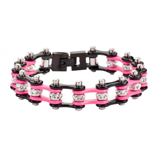 SK1197 Wide Two Tone Black Pink With White Crystal Centers