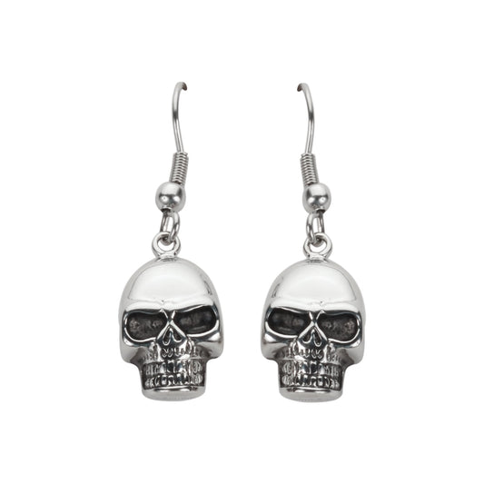 SK1626  Skull Earrings French Wire Stainless Steel Motorcycle Biker Jewelry