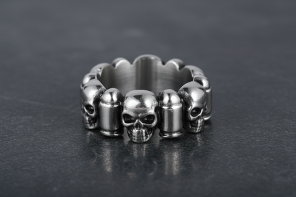 SK1741  Gents Skull & Bullet Ring Stainless Steel Motorcycle Jewelry  Size 9-16