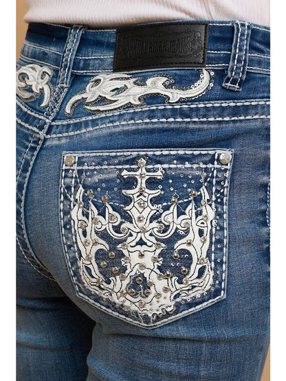 Silver Crossfire Rhinestone Bootcut Jeans