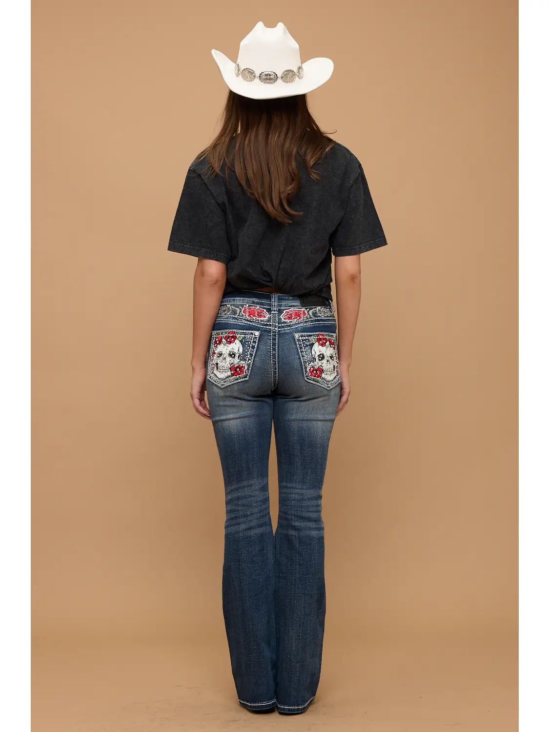 Rose Rebel Skull Rhinestone Bootcut Jeans