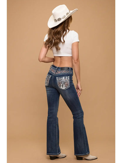 Rose Gold Riot Rhinestone Bootcut Jeans